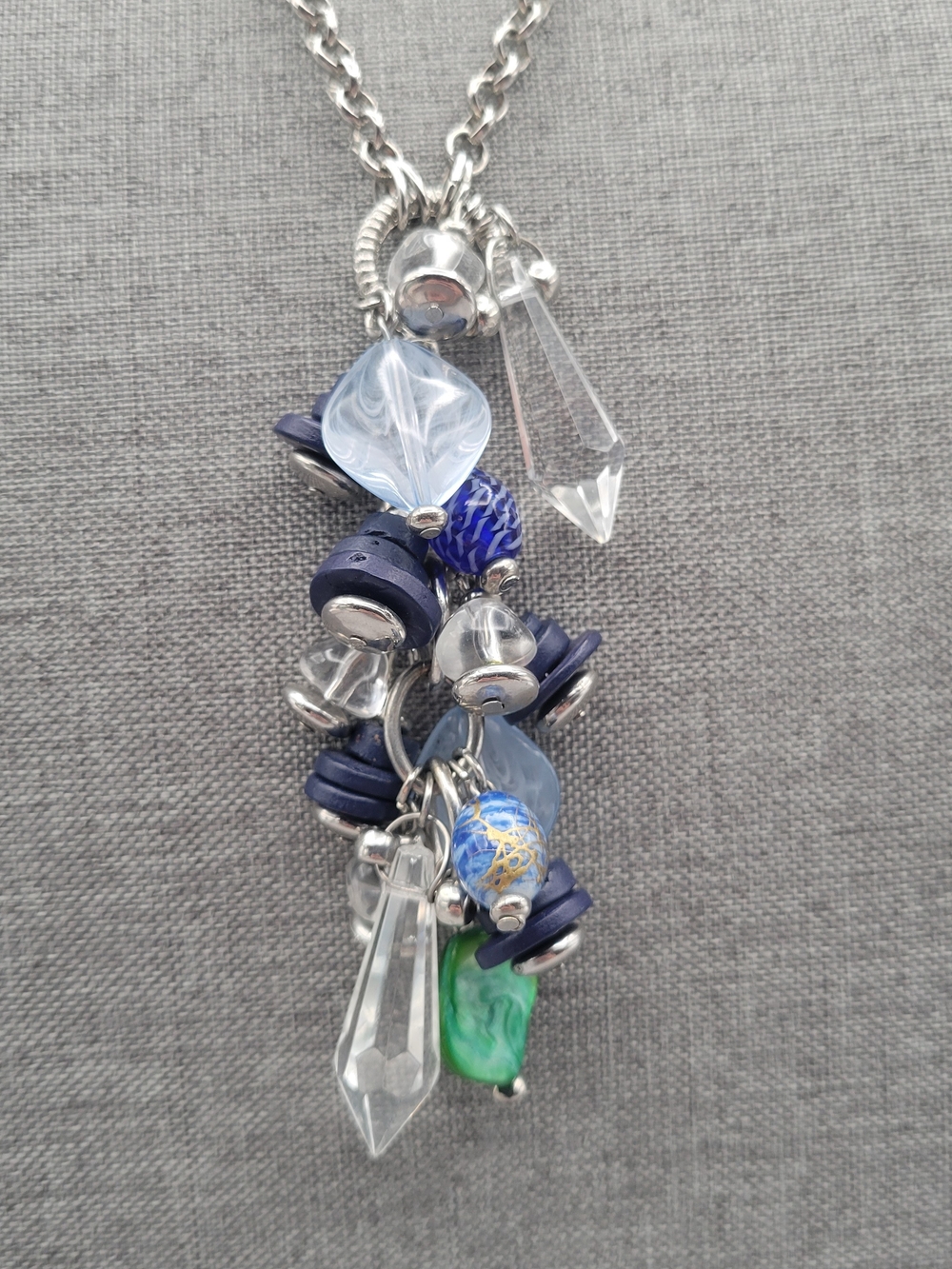 Chicos Blue Charm Cluster Statement Necklace Boho Crystal Pendant